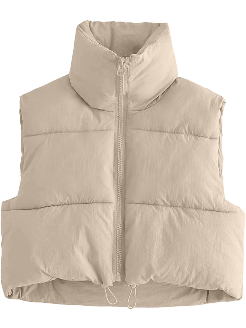 Cropped Puffer Vest in Light Beige
